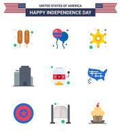 Set of 9 Vector Flats on 4th July USA Independence Day such as game machine police casino office Editable USA Day Vector Design Elements