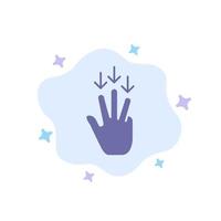 Finger Down Arrow Gestures Blue Icon on Abstract Cloud Background vector