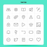 esquema 25 conjunto de iconos de twitter diseño de estilo de línea vectorial conjunto de iconos negros paquete de pictogramas lineales diseño de ideas de negocios web y móviles ilustración vectorial vector