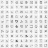 100 Universal Black Line Icons on White Background vector