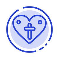 corazón amor pascua ama línea punteada azul icono de línea vector