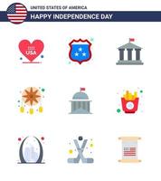 Happy Independence Day 4th July Set of 9 Flats American Pictograph of flag western bank dream catcher adornment Editable USA Day Vector Design Elements