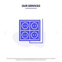 Our Services Building Construction Plug Socket Tool Solid Glyph Icon Web card Template vector