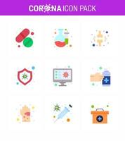 Novel Coronavirus 2019nCoV 9 Flat Color icon pack screening desease brake virus bacteria viral coronavirus 2019nov disease Vector Design Elements