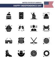 Solid Glyph Pack of 16 USA Independence Day Symbols of usa house ireland building statue Editable USA Day Vector Design Elements