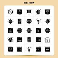 Solid 25 Seo Media Icon set Vector Glyph Style Design Black Icons Set Web and Mobile Business ideas design Vector Illustration