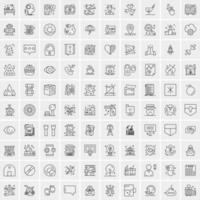 100 Universal Black Line Icons on White Background vector