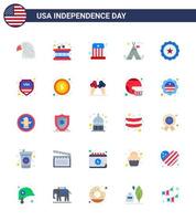 Happy Independence Day USA Pack of 25 Creative Flats of sign glass entertainment american tent Editable USA Day Vector Design Elements