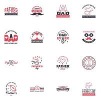 16 conjunto negro y rosa de vector feliz día del padre tipografía iconos vintage letras para tarjetas de felicitación pancartas diseño de camiseta elementos de diseño vectorial editables del día del padre