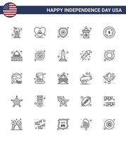 25 Line Signs for USA Independence Day dollar sign shield stage usa Editable USA Day Vector Design Elements