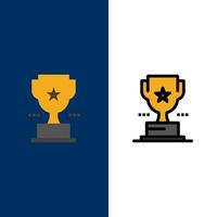 copa trofeo premio logro iconos plano y línea llena conjunto de iconos vector fondo azul