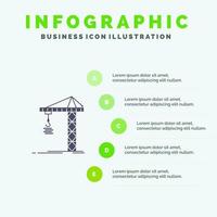 grúa edificio construcción torre sólido icono infografía 5 pasos presentación antecedentes vector