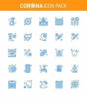 Covid19 icon set for infographic 25 Blue pack such as conference schudule health care medical appointment viral coronavirus 2019nov disease Vector Design Elements