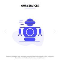 Our Services Human Technology Robotic Robot Solid Glyph Icon Web card Template vector