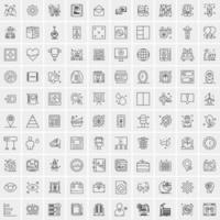 100 Universal Black Line Icons on White Background vector