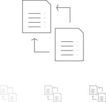 conjunto de iconos de línea negra delgada y audaz de ciencia para compartir archivos de datos vector