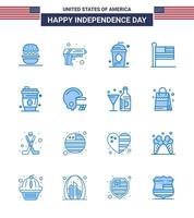 16 USA Blue Signs Independence Day Celebration Symbols of alcohol united cake states independece Editable USA Day Vector Design Elements