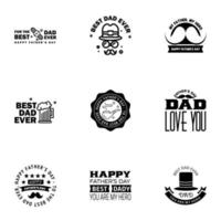 tarjetas de felicitación del día del padre feliz set 9 letras de tipografía de vector negro que se pueden usar para pancartas imprimir usted es el mejor diseño de texto de papá elementos de diseño de vector editables