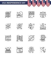 16 señales de línea para el día de la independencia de EE. UU. Placa de policía Justicia a escala nacional Elementos de diseño vectorial editables del día de EE. UU. vector