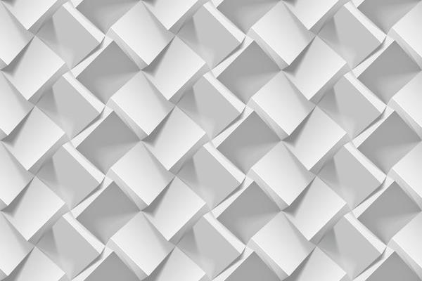 Light gray abstract seamless geometric pattern. Realistic 3d cubes from white paper. Vector template for wallpapers, textile, fabric, wrapping paper, backgrounds. Texture with volume extrude effect.