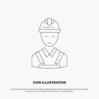 Worker Building Carpenter Construction Repair Line Icon Vector