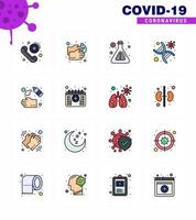 Coronavirus Prevention Set Icons 16 Flat Color Filled Line icon such as hand spray strand water genomic dna viral coronavirus 2019nov disease Vector Design Elements