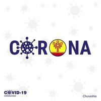 chuvashia coronavirus tipografía covid19 bandera del país quédese en casa manténgase saludable cuide su propia salud vector