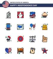 16 Creative USA Icons Modern Independence Signs and 4th July Symbols of smart phone cell shield muffin cake Editable USA Day Vector Design Elements