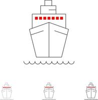 Boat Ship Transport Vessel Bold and thin black line icon set vector