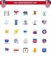 Big Pack of 25 USA Happy Independence Day USA Vector Flats and Editable Symbols of soda cola elephent bottle popsicle Editable USA Day Vector Design Elements
