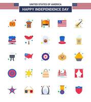 USA Happy Independence DayPictogram Set of 25 Simple Flats of usa guiter doors usa country Editable USA Day Vector Design Elements
