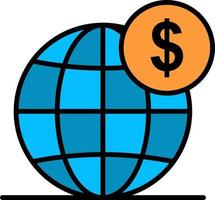 dólar negocio global globo internacional color plano icono vector icono banner plantilla
