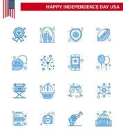 4th July USA Happy Independence Day Icon Symbols Group of 16 Modern Blues of flag sports usa rugby sign Editable USA Day Vector Design Elements