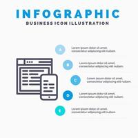 Responsive Design Website Mobile Blue Infographics Template 5 Steps Vector Line Icon template