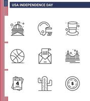 Set of 9 Modern Lines pack on USA Independence Day envelope usa american sports backetball Editable USA Day Vector Design Elements