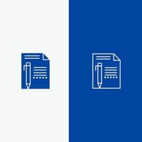 documento editar página papel lápiz línea de escritura y glifo icono sólido bandera azul línea y glifo icono sólido bandera azul vector
