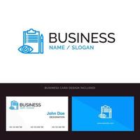 Quality Control Backlog Checklist Control Plan Blue Business logo and Business Card Template Front and Back Design vector