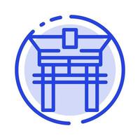 puerta puente china chino azul línea punteada icono de línea vector