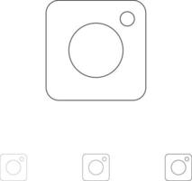 cámara instagram foto social negrita y delgada línea negra conjunto de iconos vector