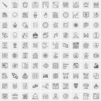 100 Universal Black Line Icons on White Background vector