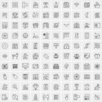 100 Universal Black Line Icons on White Background vector