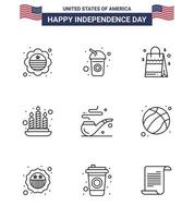 Set of 9 USA Day Icons American Symbols Independence Day Signs for st pipe bag light candle Editable USA Day Vector Design Elements