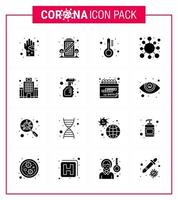 16 Solid Glyph Black Set of corona virus epidemic icons such as corona disease quarantine antigen temperature viral coronavirus 2019nov disease Vector Design Elements