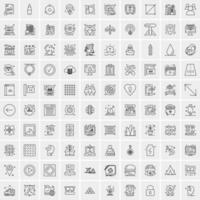 100 Universal Black Line Icons on White Background vector