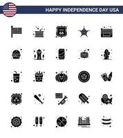 4th July USA Happy Independence Day Icon Symbols Group of 25 Modern Solid Glyph of cinema star independence police american Editable USA Day Vector Design Elements