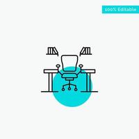 Table Business Chair Computer Desk Office Workplace turquoise highlight circle point Vector icon