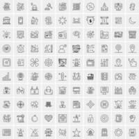 100 Universal Black Line Icons on White Background vector