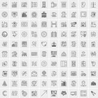 100 Universal Black Line Icons on White Background vector