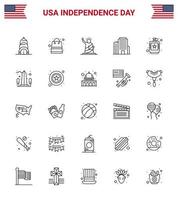 Pack of 25 creative USA Independence Day related Lines of flask alcoholic liberty american building Editable USA Day Vector Design Elements