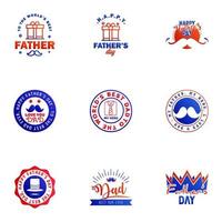 Happy fathers day set 9 Blue and red Vector typography Vintage lettering for fathers day greeting cards banners tshirt design You are the best dad Editable Vector Design Elements